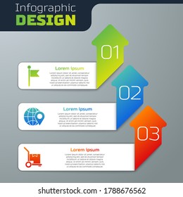 Set Location marker, Location on the globe and Hand truck and boxes. Business infographic template. Vector