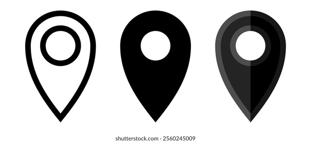 Set of Location Markers and Pin Symbols, Simple and Versatile Sticker, Template, Icon, Logo, and Sign Designs, Editable and Scalable Vector Illustration Isolated on White Background