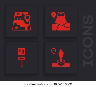 Set Location and monument, City map navigation, with mountain and Road traffic sign icon. Vector
