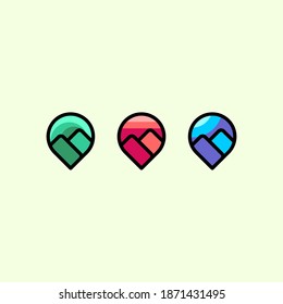 set of location with mountain logo design sign vector