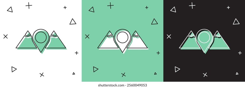Set Location mountains icon isolated on white and green, black background. Symbol of victory or success concept.  Vector