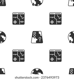 Set Location on the globe, City map navigation and Infographic of city on seamless pattern. Vector