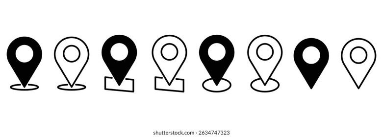 Set of location outline and isolated pin icons. location pin place marker. location vector icon set. point illustration sign collection. position symbol. place logo.	