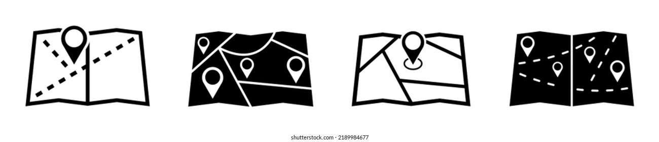 Set of location paper map. Road trip. Gps, pointer place on map. Vector 10 ESP.