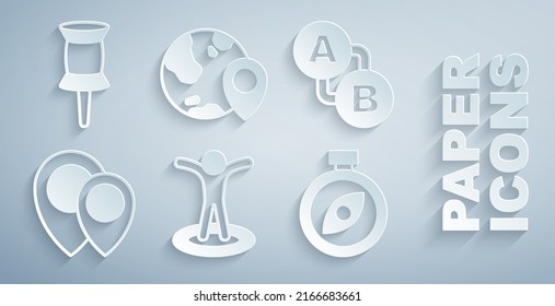 Set Location with person, Route location, Compass, the globe and Push pin icon. Vector