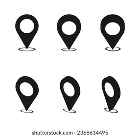 set of location pin geo map for navigation. location points with front view, side view and view from above. 