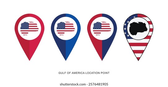 set of location pin with gulf of America map united states flag vector collection