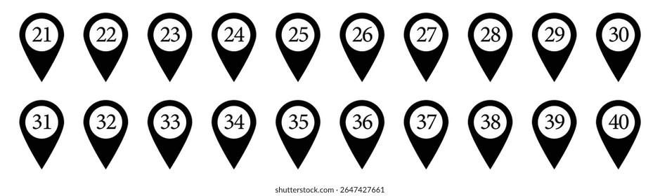 Set of Location pin icon with number set of Vector illustration in eps 10.