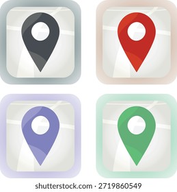 Conjunto de icono de pin de ubicación en un tablero de mapas con diferente color