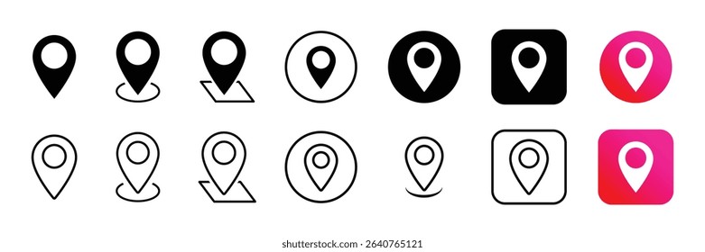 Set of Location Pin Icons, Address, Map Marker, GPS Symbols, Navigation Pointers, Vector Collection Isolated on White Background