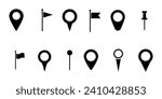 Set of location pin icons. Flag icon. Map markers Illustration. Destination symbol. Pointer logo. Vector illustration