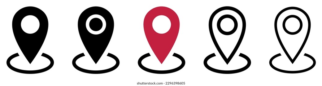Set of location pin icons. Map marker pointer symbols. Navigation map, location navigation icon, geo location point. Vector.