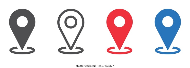Set of location pin icons. Map marker pointer symbols, GPS location. Navigation map, location navigation icon, geo location point. Vector.