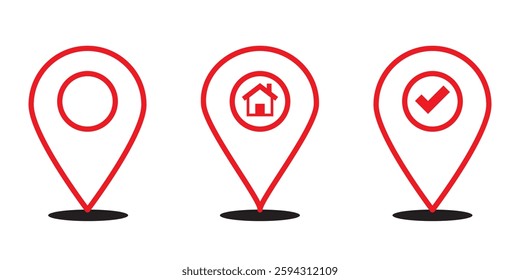 Set of location pin icons. Map marker pointer symbols, GPS location. Navigation map, location navigation icon, geo location point. Vector.