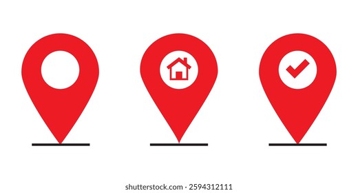 Set of location pin icons. Map marker pointer symbols, GPS location. Navigation map, location navigation icon, geo location point. Vector.