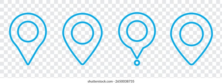 Conjunto de ícones de pin de localização. Símbolos de ponteiro de marcador de mapa, localização GPS. Mapa de navegação, ícone de navegação de local, ponto de localização geográfica. Vetor.