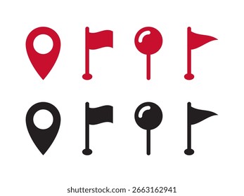 Conjunto de iconos de pin de ubicación. Asignar punteros. Marcadores de mapa