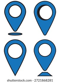 Set of location pin icons. Map marker pointer symbols, GPS location. Navigation map, location navigation icon, geo location point. Vector.
