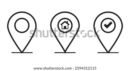 Set of location pin icons. Map marker pointer symbols, GPS location. Navigation map, location navigation icon, geo location point. Vector.