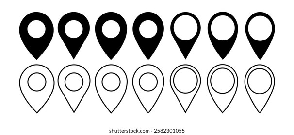 Set of Location pin icons. Modern map markers. Location mark icons. Map Marker Illustration. Destination Symbol. Pointer Logo. Vector illustration