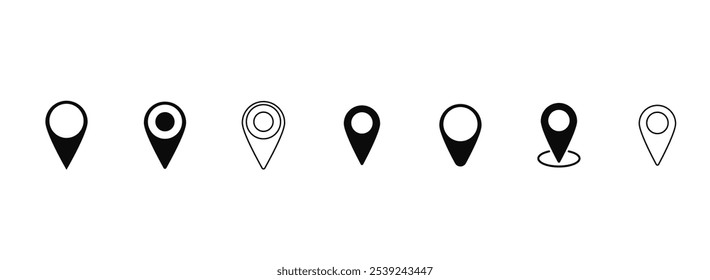 Set of Location pin signs. Location mark black icons. Destination Symbol. Vector illustration	
