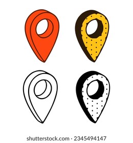 Set of location pins in different styles isolated on white background