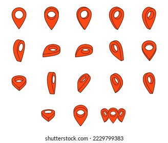 Set von Pins einzeln auf weißem Hintergrund.