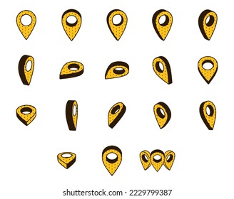 Set of location pins isolated on white background. 