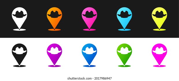 Set Location pirate icon isolated on black and white background.  Vector