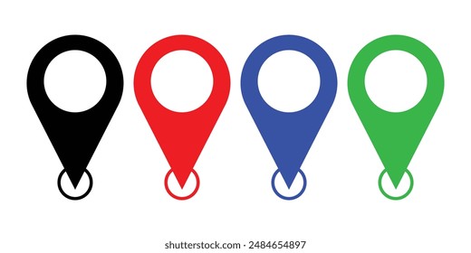 Set of location pointer icons. Pin icon set vector. GPS location symbol. Different colour maps pin. Location icons isolated on white background. Flat design style.
