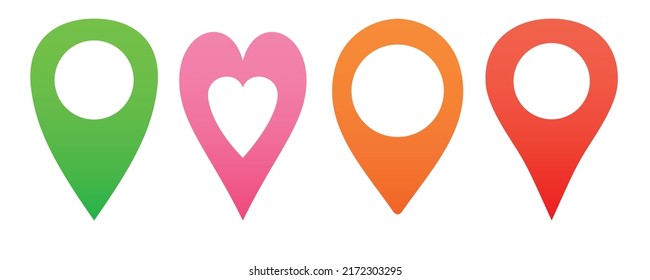 Set of location pointers in different colors and shapes. Flat vector illustration