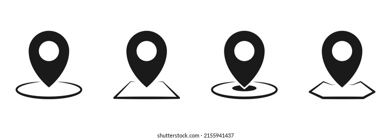 Juego de iconos de punteros de ubicación. Icono de navegación negra. Icono de puntero de mapa lineal. Ilustración vectorial.