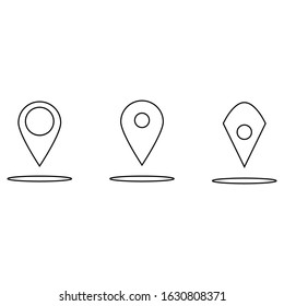 Set of location points. Minimalistic logo design. Linear black and white vector design. Navigation icon. Flat design for a GPS.
