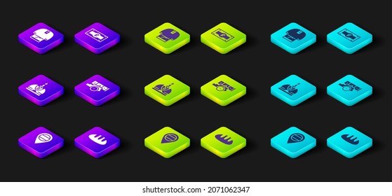 Set Location Russia, Bread loaf, King crown, Cannon, Russian ruble banknote and Kosovorotka icon. Vector