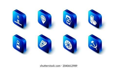 Set Location Russia, Joseph Stalin, Valenki, Hammer and sickle USSR, Snowflake, Kankles, Russian doll matryoshka and Slavic pagan idol icon. Vector