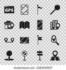 Set Location, Search location, with house, marker, Folded map, store, Gps device and City navigation icon. Vector