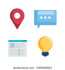 set of location sign with chat bubble and document information
