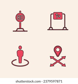 Set Location, Speed limit traffic, Road sign and with person icon. Vector