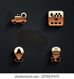 Set Location taxi car, Taxi call telephone service,  and rating icon with long shadow. Vector