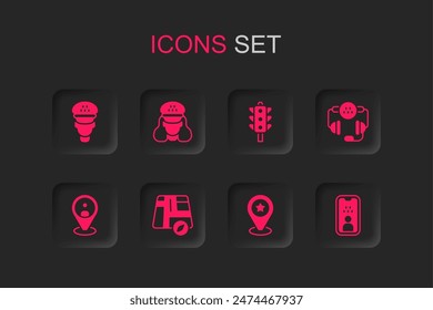 Set Location taxi car, Taxi driver, with star, call telephone service, license, Traffic light and client icon. Vector
