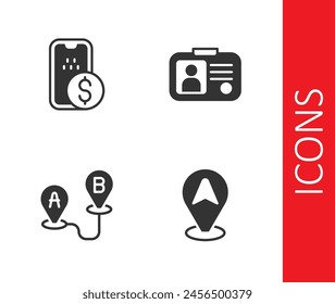 Set Location taxi car, Mobile banking, Route location and Taxi driver license icon. Vector