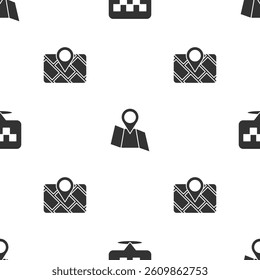 Set Location with taxi, Folded map location and Gps device on seamless pattern. Vector