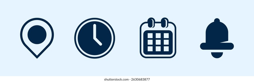 Set of Location, Time, Calendar and Notification icon vector