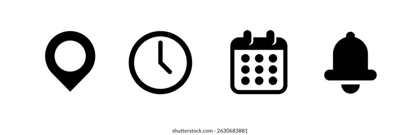 Set of Location, Time, Calendar and Notification icon vector
