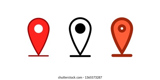 Set of location vector icons. Gps pointer, map pin place symbol.