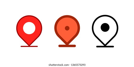 Set of location vector icons. Gps pointer, map pin place symbol.