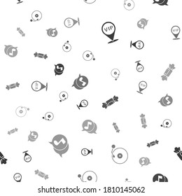 Set Location Vip, Vinyl player with disk, Candy and Musical note speech bubble on seamless pattern. Vector