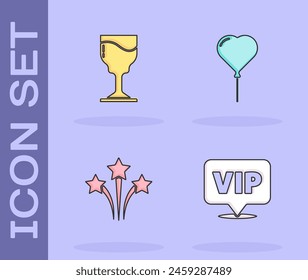 Set Location Vip, Wine glass, Firework and Balloon form of heart icon. Vector