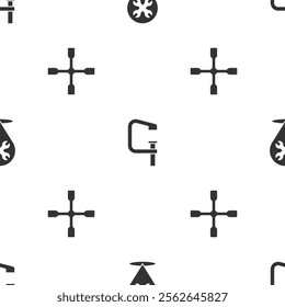 Set Location with wrench, Clamp and screw tool and Wheel on seamless pattern. Vector