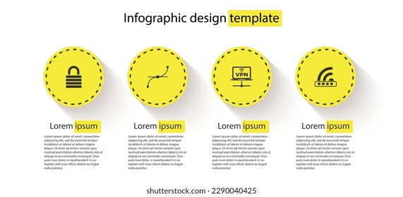 Set Lock, Bezier curve, VPN Computer network and Wifi locked. Business infographic template. Vector
